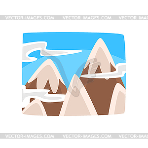 Снежные скалистые горы и голубое небо с облаками, - векторизованное изображение клипарта