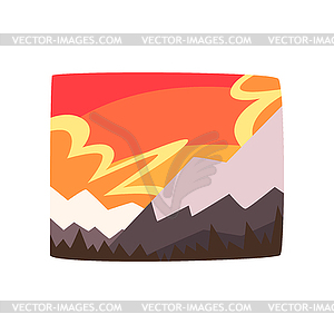 Snowy rocky mountains at sunset, beautiful landscap - vector clipart