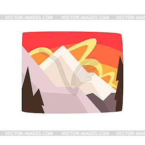 Snowy rocky mountains at sunset, beautiful winter - vector image