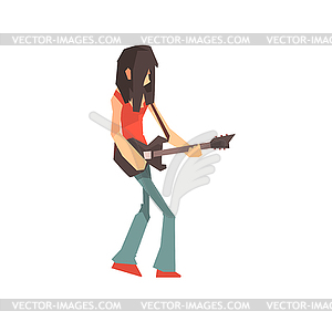 Male rock musician character playing guitar cartoon - vector image