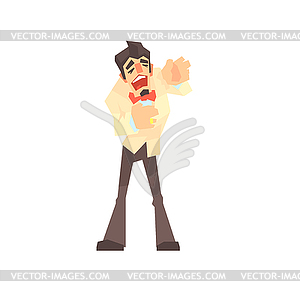 Male singer singing to microphone cartoon - vector clip art