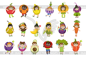 Kids Dressed As Vegetables - vector clipart