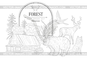 Forest Themed Vintage Sketch - vector clipart / vector image