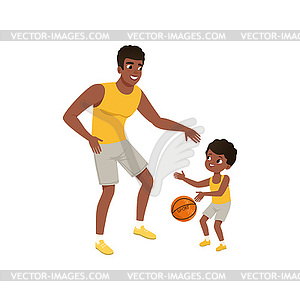 Afro-american father and his little son playing - vector image