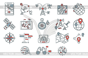 Different navigation icons set with rounded corners - vector clipart