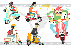 People On Scooters Set - vector clipart