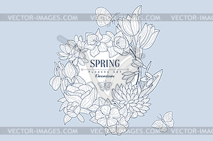 Spring Flowers Vintage Sketch - vector clipart