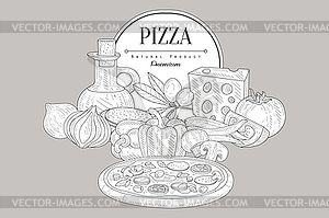 Pizza Ingredients Vintage Sketch - vector clipart