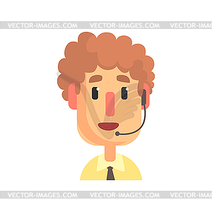 Male call center worker and speech bubble with - vector clip art