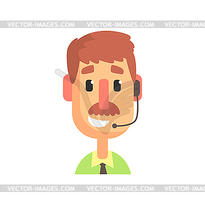 Cheerful male call center agent, online customer - vector image