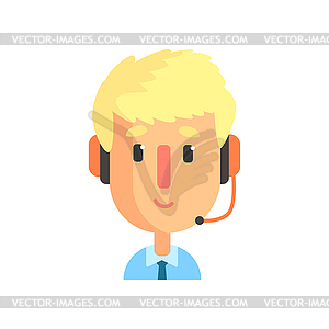 Male call center agent, online customer support - vector image