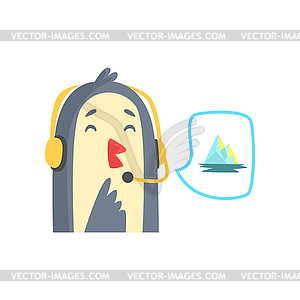 Cheerful cartoon penguin support phone operator in - vector clipart