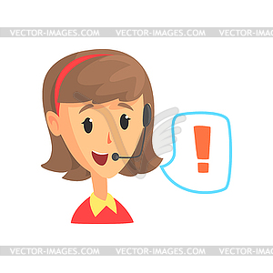 Female call center worker and speech bubble with - vector clip art