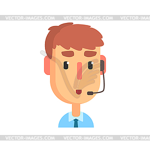 Male call center agent, online customer support - vector image