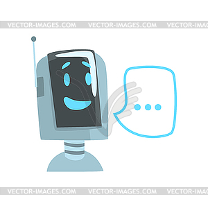 Smiling funny robot and speech bubble, voice suppor - vector clip art