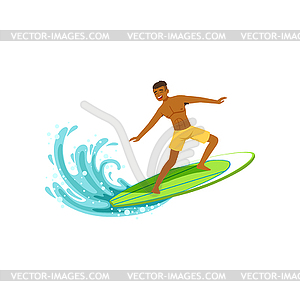 Smiling african american man with surfboard standin - vector image