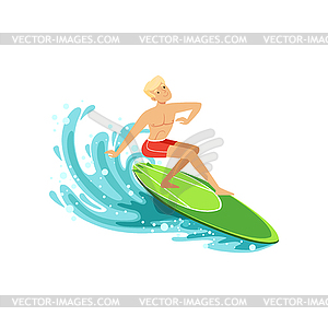 Male surfer riding wave, water extreme sport, summe - vector clipart / vector image