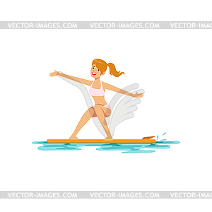 Beautiful girl surfing, water extreme sport, - color vector clipart