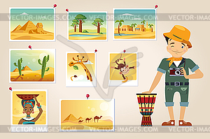 Africa Photographer Surrounded By Photos - vector clipart