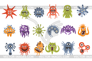 Aggressive Fantastic Monster Microorganisms Set - color vector clipart