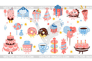 Kid Birthday Party Sweets And Attributes - vector clip art