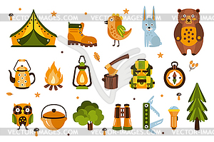 Camping Associated Symbols - vector clip art