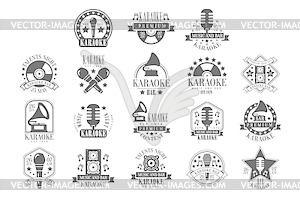 Karaoke Bar Black And White Label Set - vector clipart