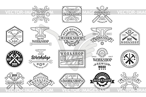 Wood Workshop Black And White Emblems - vector image