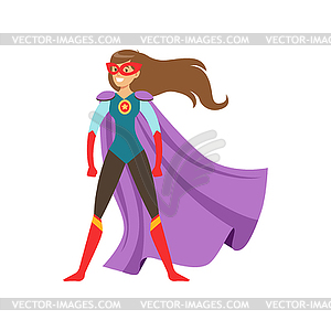 Young woman character dressed as super hero standin - vector clipart