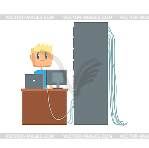 Network engineer administrator working in data - vector image