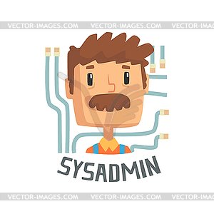 Sysadmin, computer and technical support cartoon - vector image