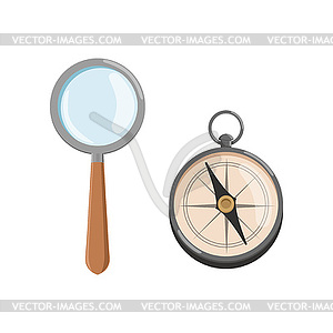 Icon of magnifying glass loupe with wooden handle - vector clipart / vector image