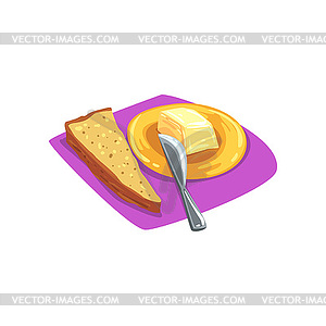 Slice of brown bread with grains on purple - vector image