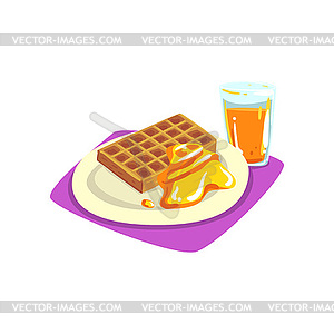 Belgian waffles with honey on plate and freshly - vector clip art