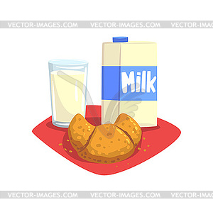 Transparent glass of fresh milk and sweet - vector clip art