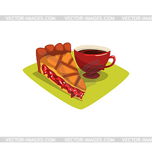 Delicious piece of homemade blueberry pie and cup o - vector clipart