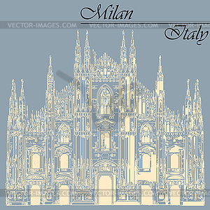 Milan Cathedral in Italy on blue background - vector image