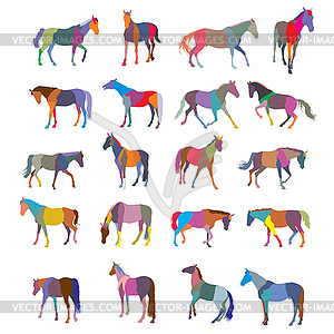 Set of mosaic colorful horses - vector EPS clipart
