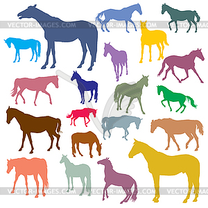 Set of colorful horses silhouettes - vector clipart