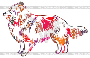 Colorful decorative standing portrait of Sheltie - vector clip art