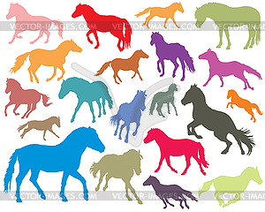 Set of colorful horses silhouettes- - vector image