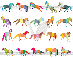 Set of mosaic colorful horses- - vector clipart