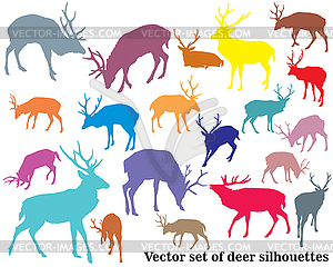 Set of colorful deer silhouettes- - vector image
