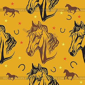 Seamless pattern with horses - vector clip art