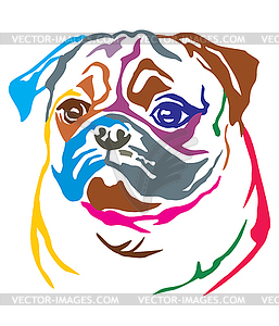 Colorful decorative portrait of Dog Pug - vector clipart