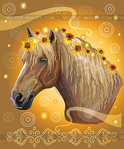 Horse portrait with flowers15 - vector clipart