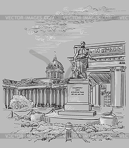Grey hand drawing ST Petersburg  - vector image