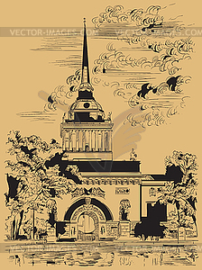Brown hand drawing ST Petersburg - vector clipart