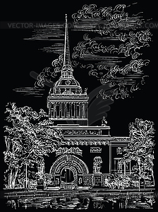 Black hand drawing ST Petersburg  - white & black vector clipart