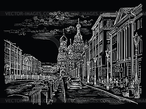 Black hand drawing ST Petersburg  - vector clipart